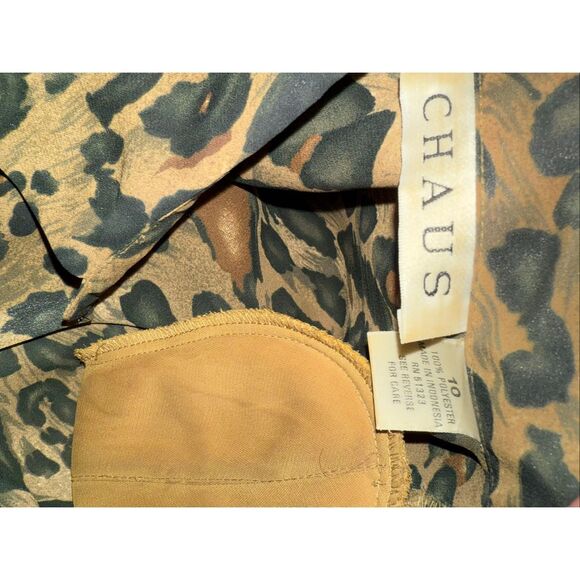 Vintage Chaus Women’s Blouse Leopard Animal Print Long Sleeve Button Front Chiff - Picture 11 of 13